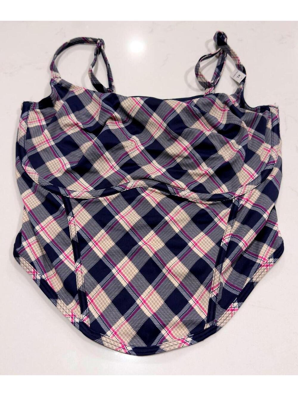 Victoria's Secret Pink Plaid Cinched Micro Corset Top Women Size XL